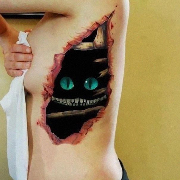 3D hidden cheshire cat on ribs