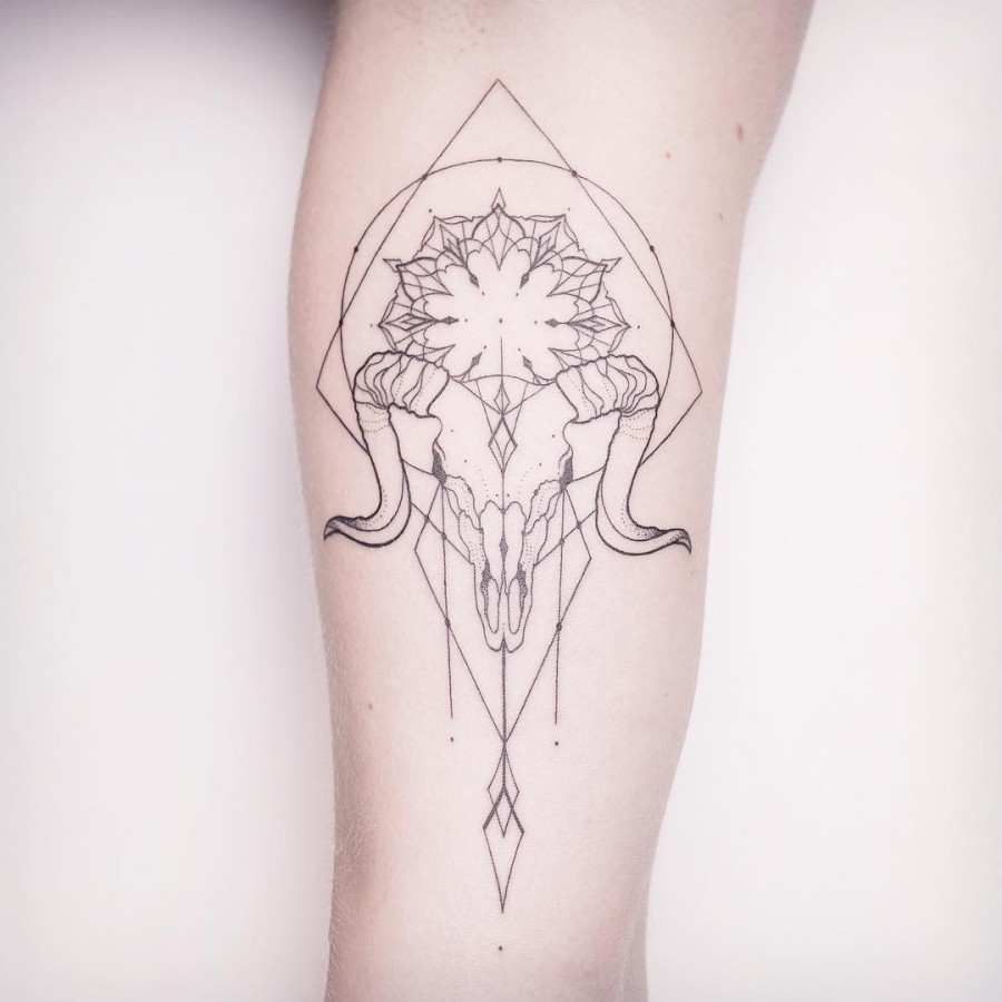 aries skull tattoo by xoxotattoo