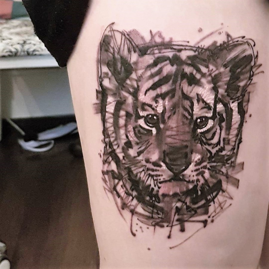 baby tiger sketch style tattoo by ael lim- ingapore