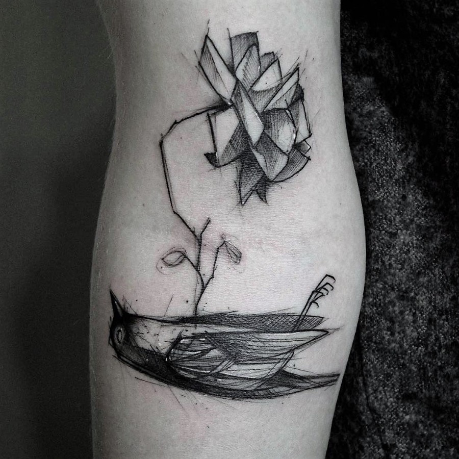 beautiful sketch style tattoo by kamilmokot
