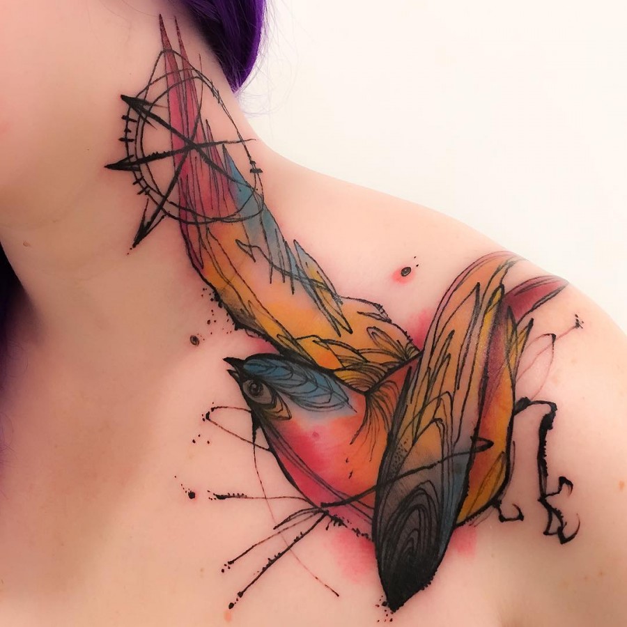 bird sketchstyle tattoo by victor montaghini