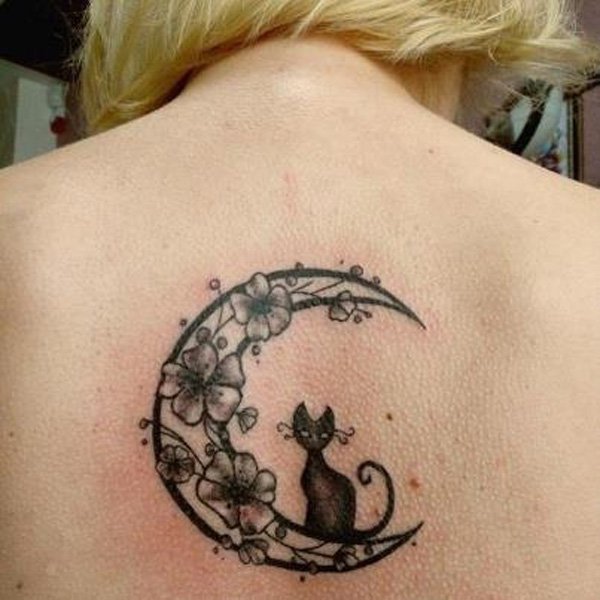 Cat and moon tattoo