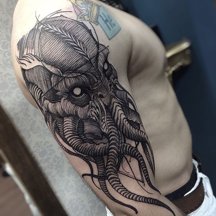 cthulho sketch style tattoo by fredao oliveira