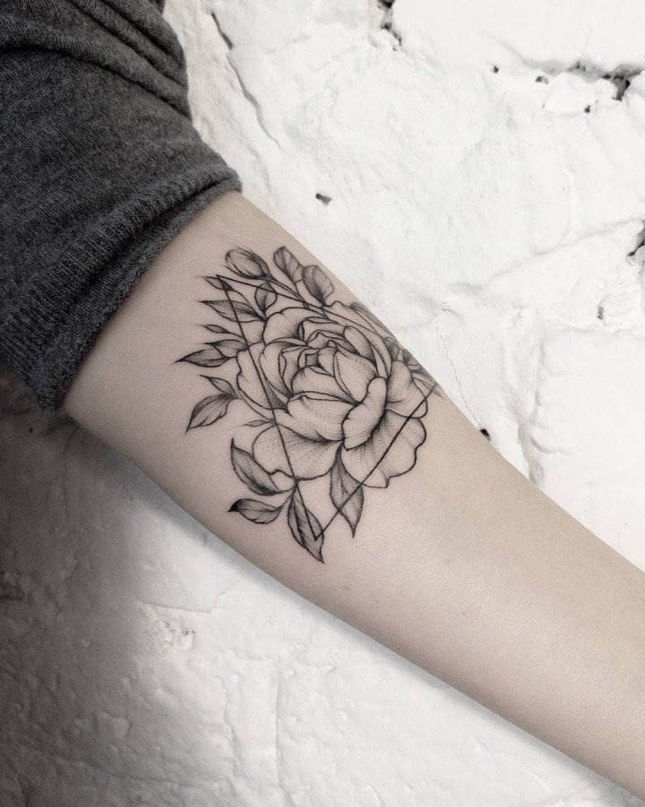 geometric peony tattoo by dasha_sumtattoo