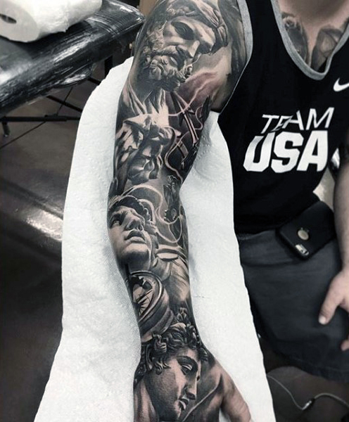 Gods statues full sleeve tattoos for men