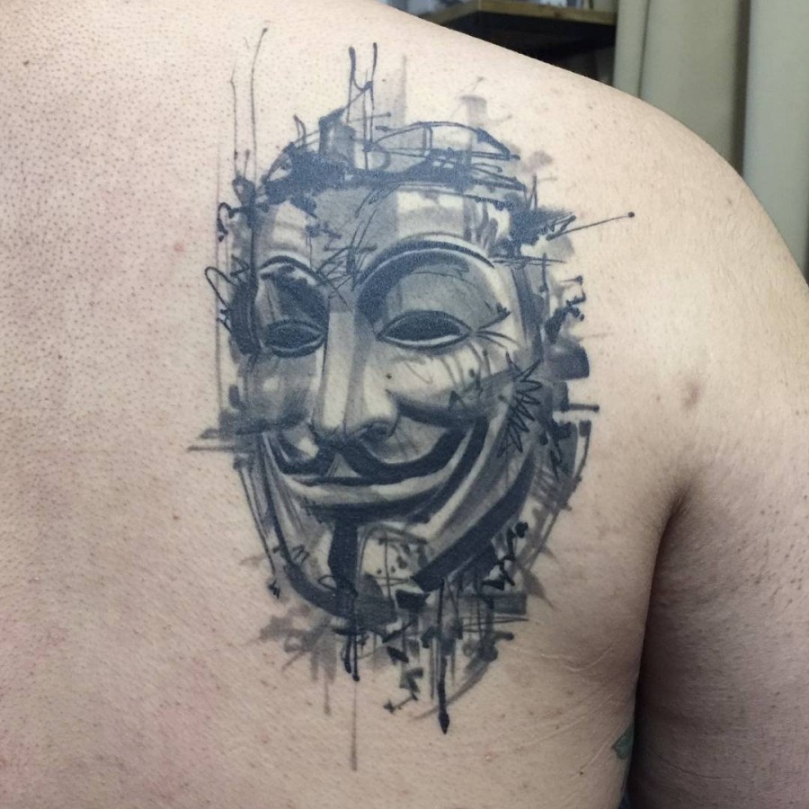 guy fawkes sketch style tattoo by ael lim singapore