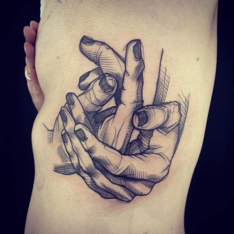 hands sketch style tattoo by lea nahon