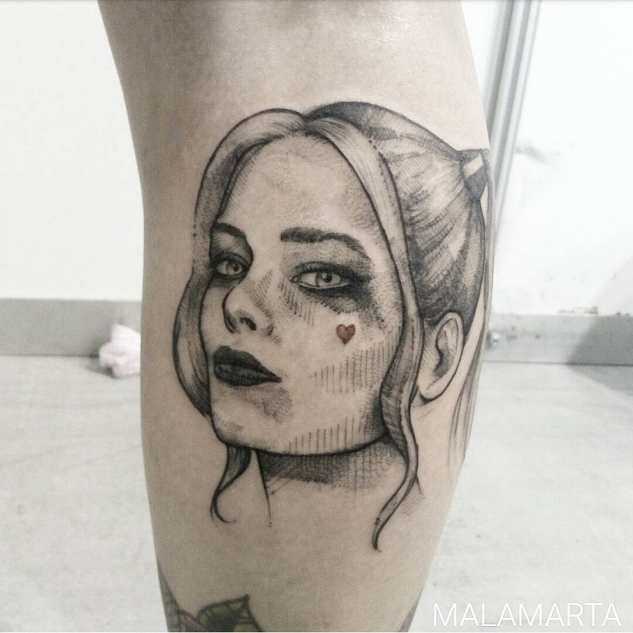 harley quinn sketch style tattoo by malamartaandink