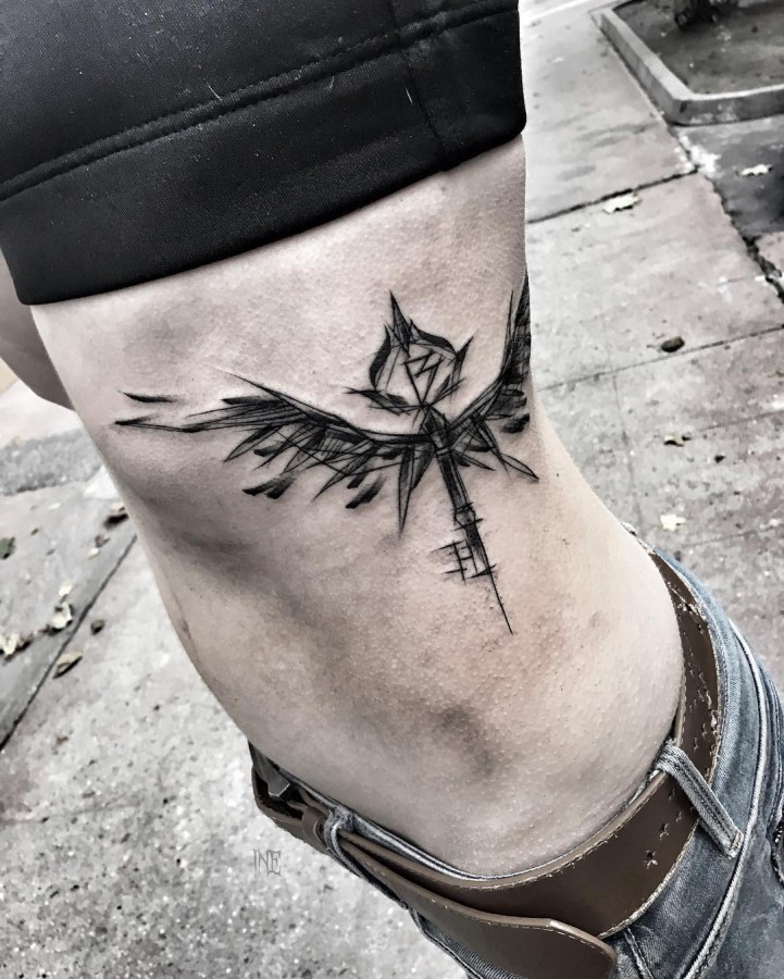 harry potter flying key sketch style tattoo by ineepine