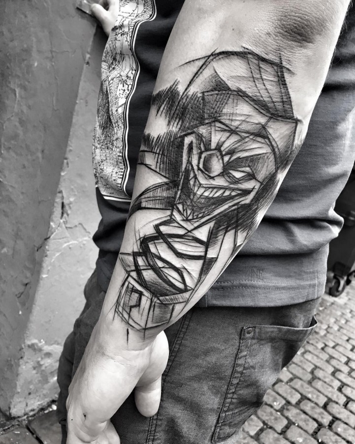 joker sketch style tattoo by ineepine