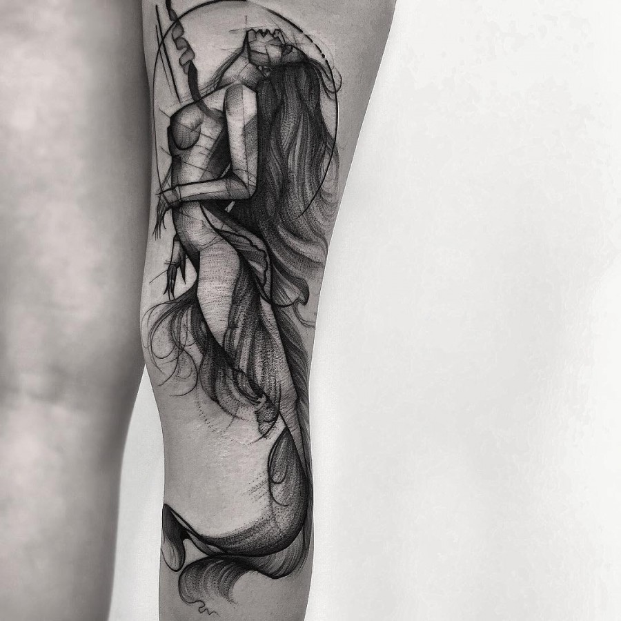 mermaid sketch style tattoo by frank carrilho