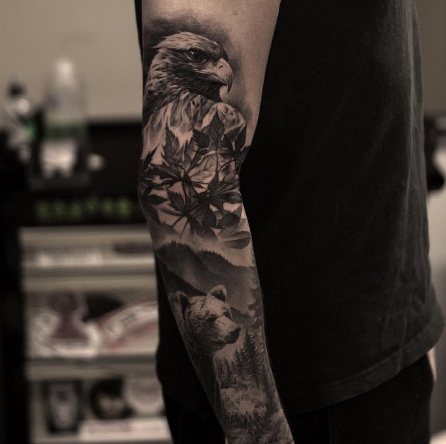 nature sleeve tattoo by oscarakermo