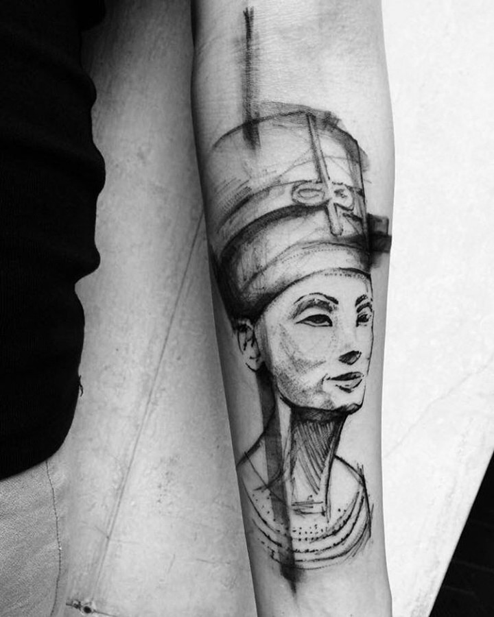 neferiti sketch style tattoo by richard blackstar