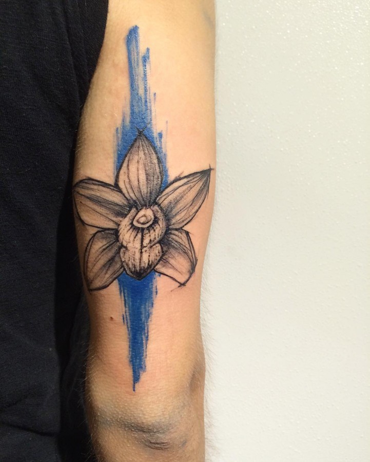orchid sketch style tattoo by richard blackstar