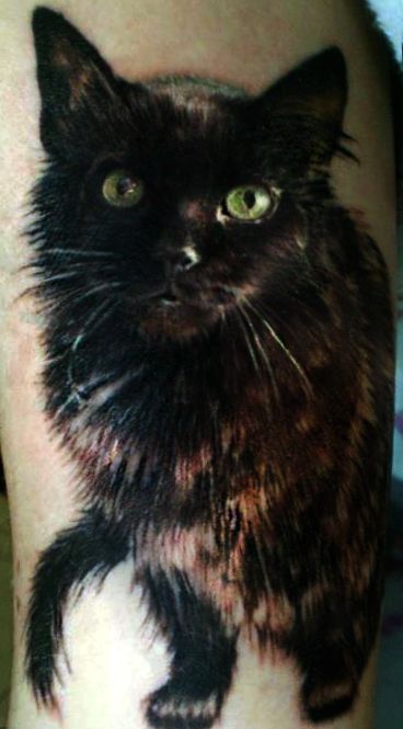 Photorealistic black cat tattoo