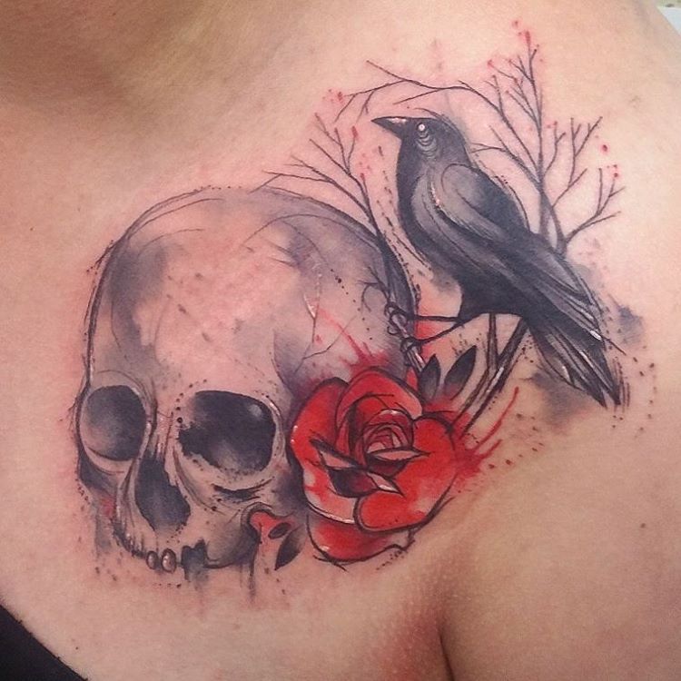 rose-skull-and-raven-tattoo-by-josie-sexton