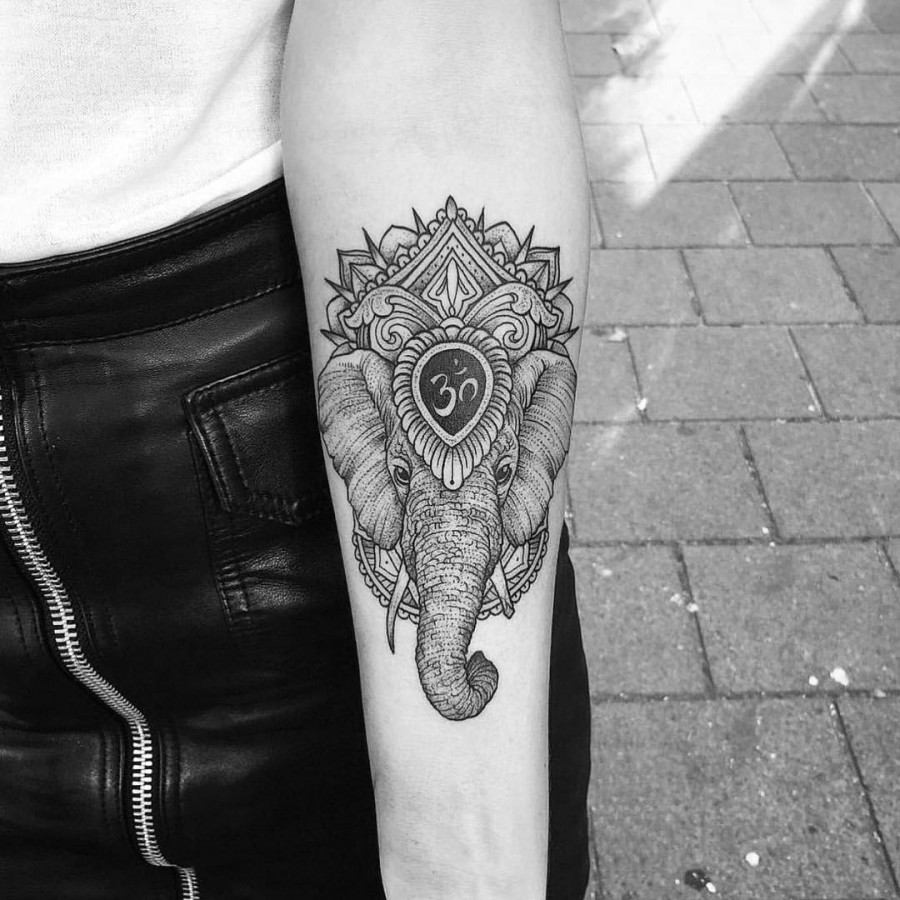 sacred elephant tattoo by thomas bates