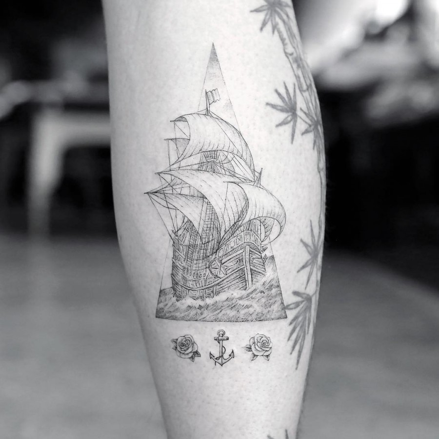 sailling ship tattoo