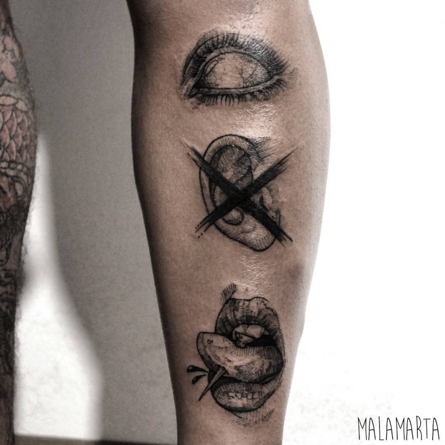 see hear and speak no evil sketch style tattoo by malamartaandink