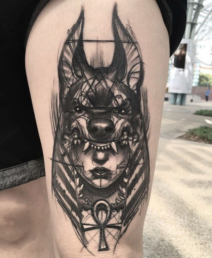 shaman lady sketch style tattoo by ael lim singapore