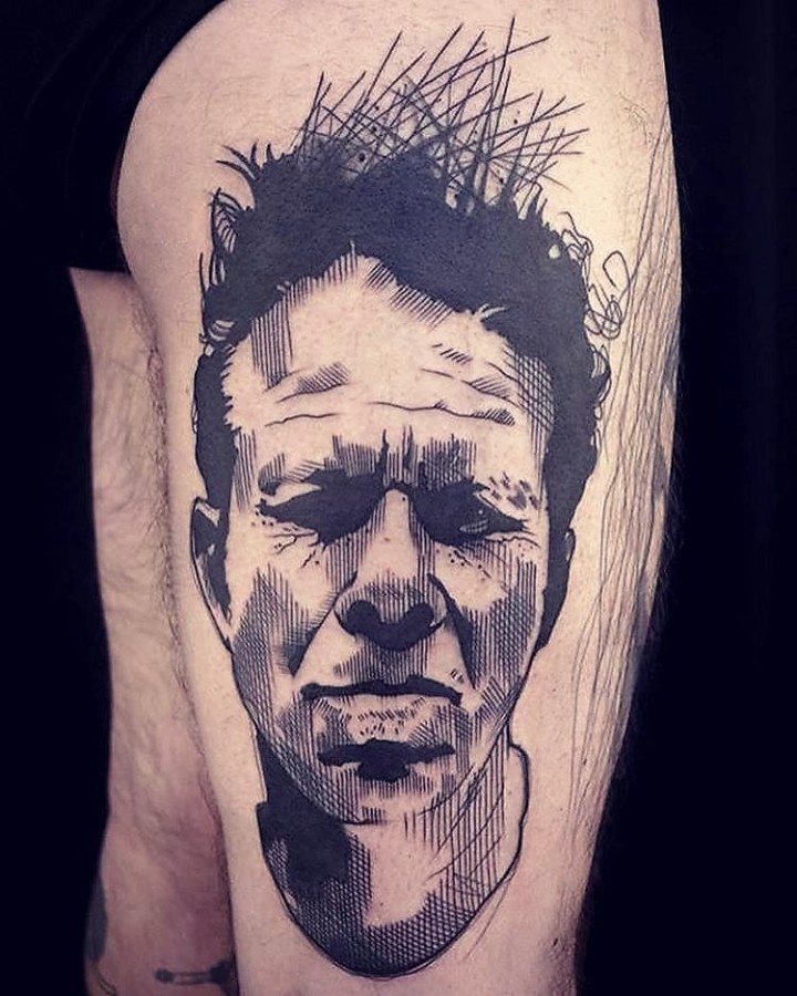 tom waits sketch style portrait tattoo by lea nahon