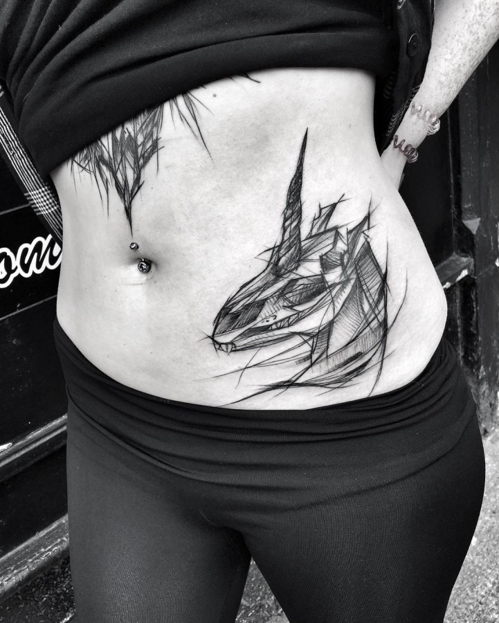 unicorn sketch style tattoo by ineepine
