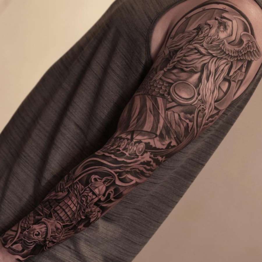 viking sleeve tattoo by juncha