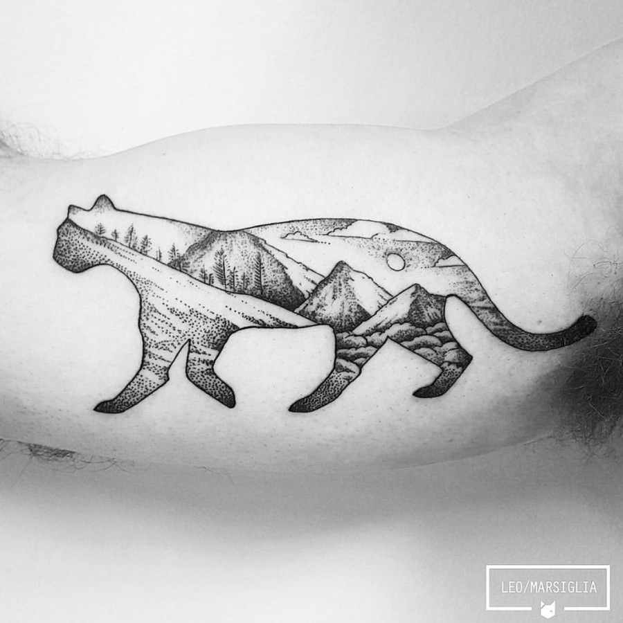 wild cat scenery tattoo by leo marsiglia
