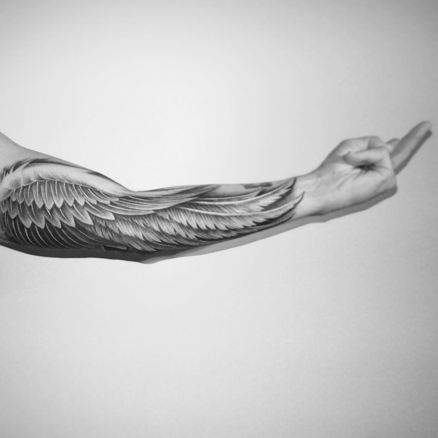 wing half sleeve tattoo by bangbangnyc
