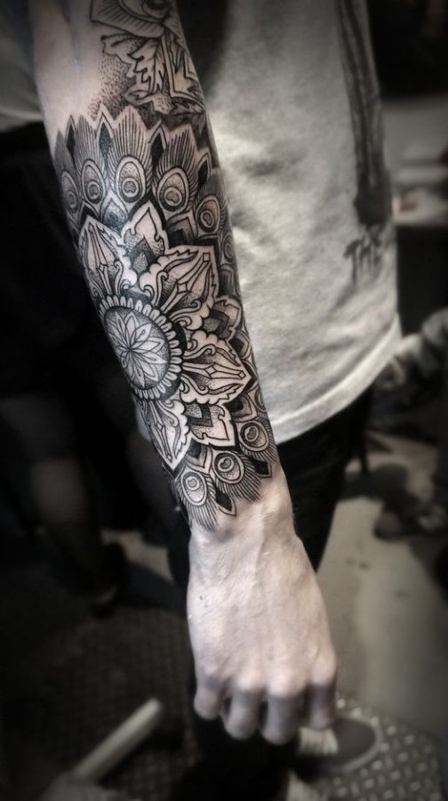 arm sleeve mandala tattoo