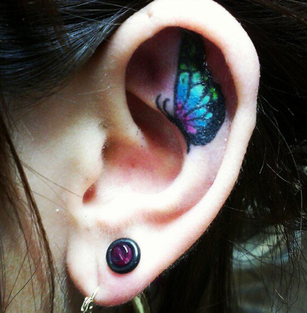 butterfly on ear tattoos for women