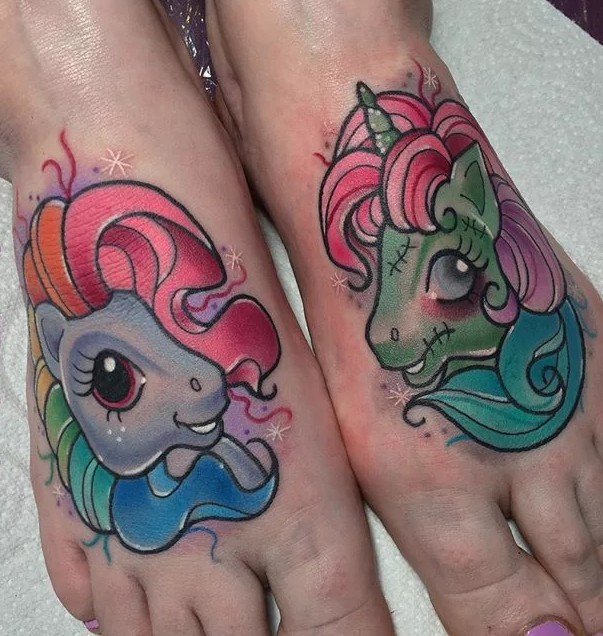 colorful feel tattoos for women