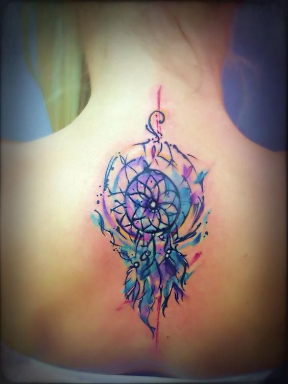 cute watercolor dreamcatcher tattoos for women