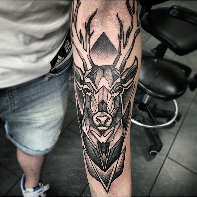 deer geometric arm tattoos for men