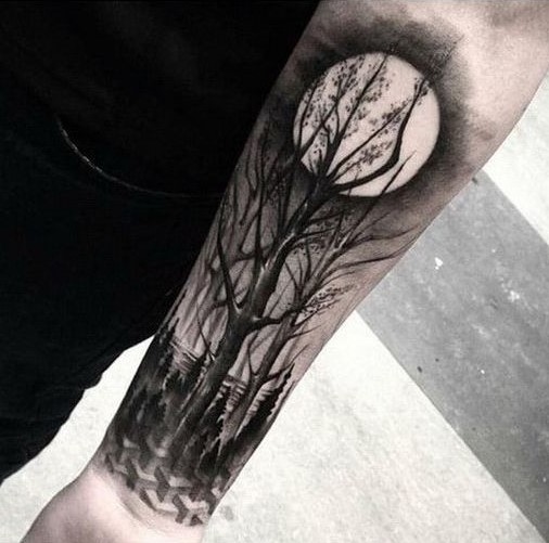 forrest and moon tattoos for men