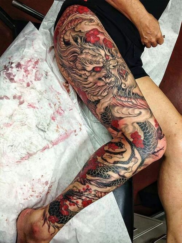 full leg sleeve japanese dragon tattoos for men