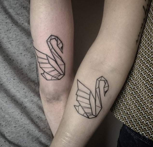 origami swan couple tattoo