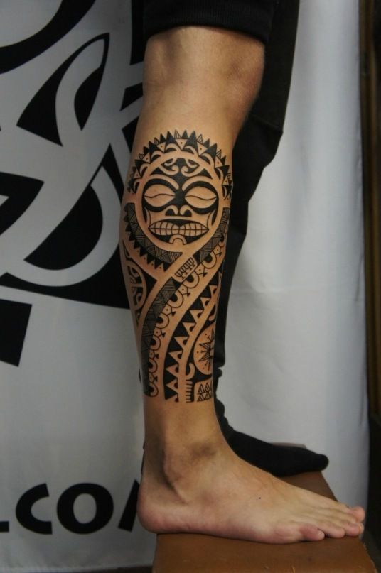 polynesian calf tribal tattoo