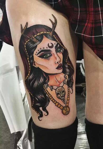 portrait leg tattoos for women