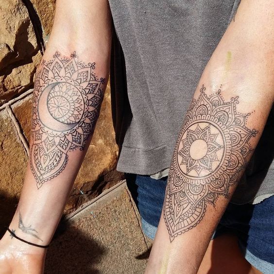 sun and moon mandala tattoos