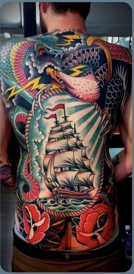 traditional full back tattoos for men