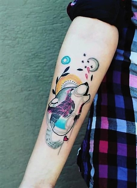 watercolor-arm-wolf-tattoos