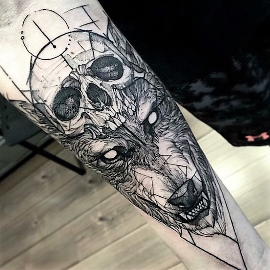 wolf-and-skull-sleeve-tattoo