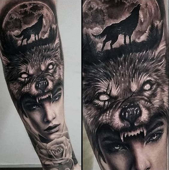 woman-with-wolf-headpiece-tattoo