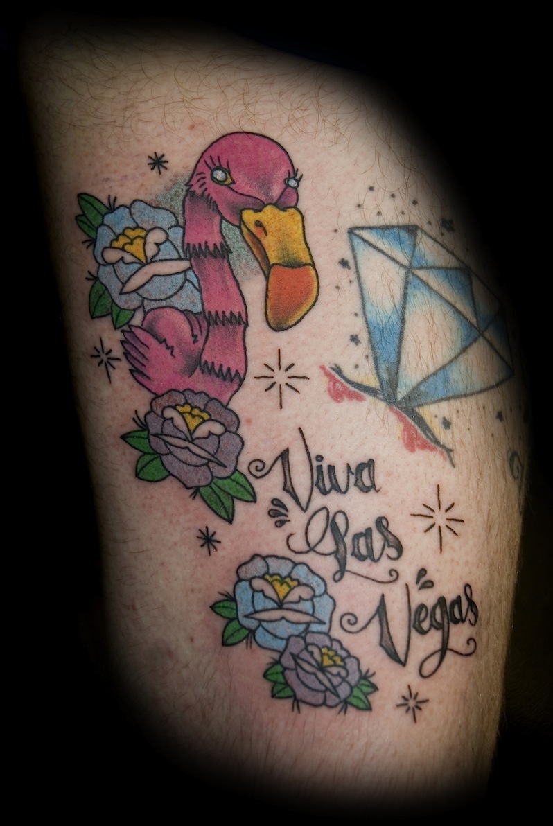 traditional-flamingo-las-vegad-filler-tattoo-thigh-lettering-script