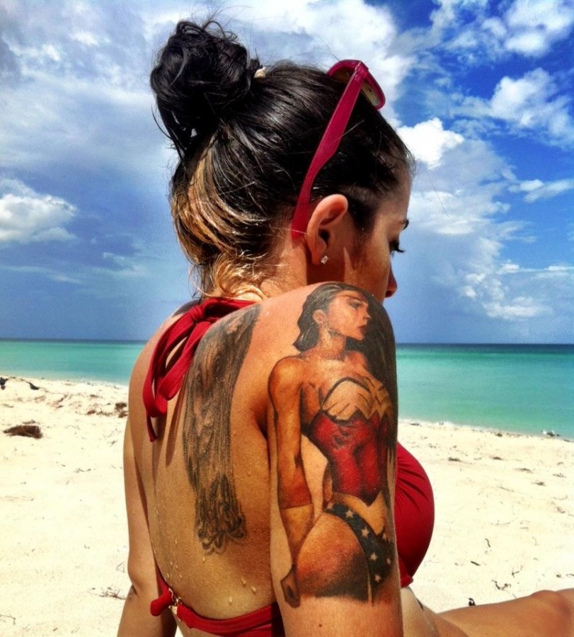 Girls with tattoo summer style beach