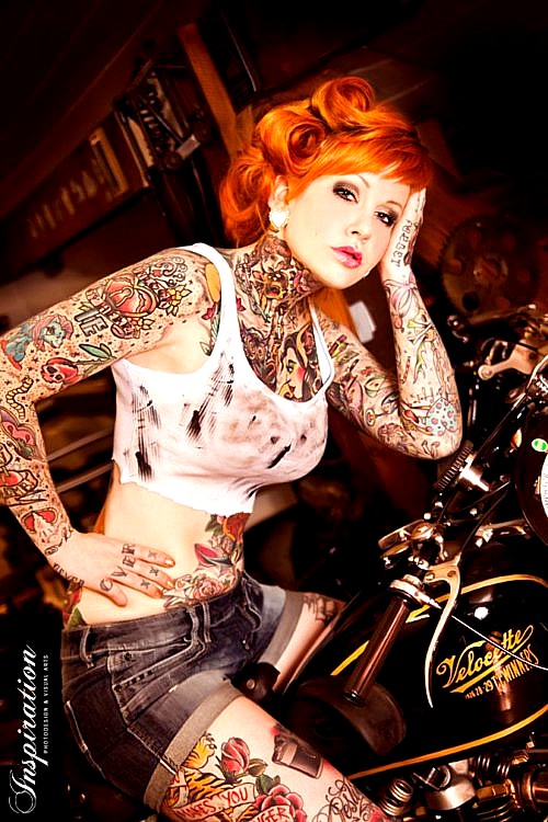 red hair girl tattoo retro girl