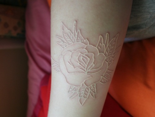 white ink tattoo rose
