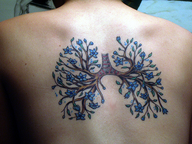 anatomical tattoo flowers decorated lungs