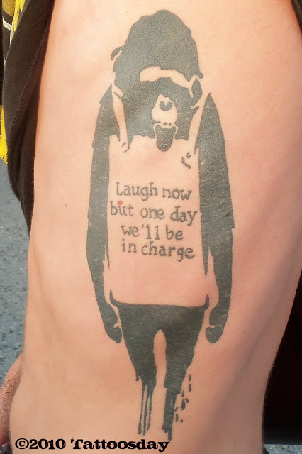 banksy graffiti tattoo monkey laugh now but one day we’ll be in charge